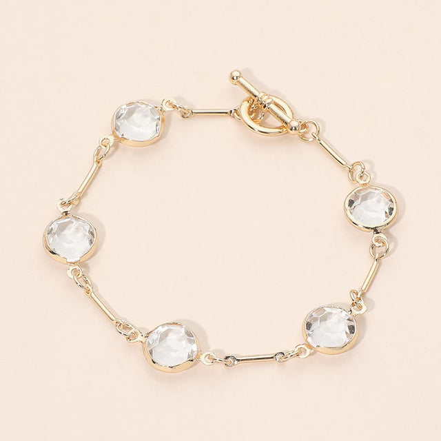 Madeline Love Clear, Gold Round Stone Link Toggle Bracelet