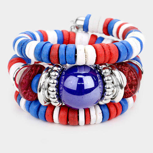 Resin Ball Accented Wood Beaded Adjustable Bracelet - Multi