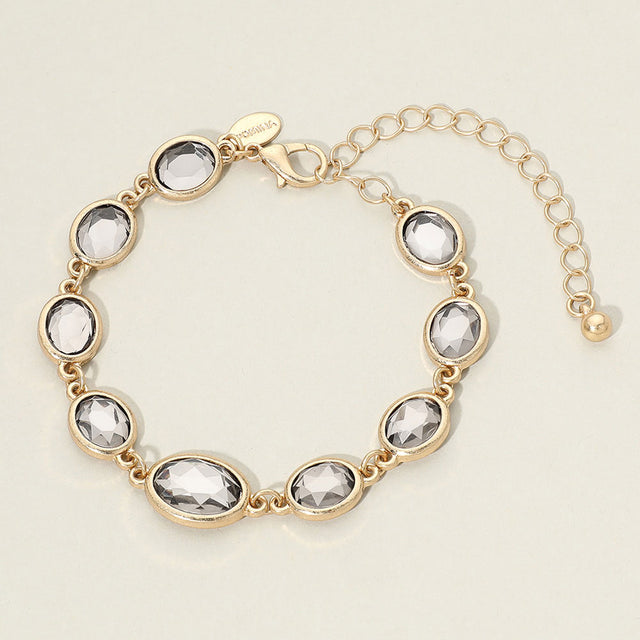 Madeline Love Black Diamond, Worn Gold Faceted Oval Stone Cluster Link Bracelet