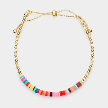 Madeline Love Multi Heishe Beaded Metal Ball Beaded Adjustable Cinch Pull Tie Bracelet - Bracelets