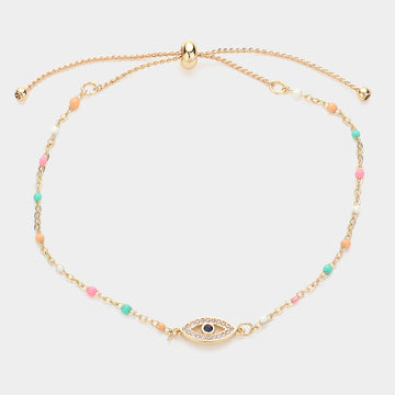 Madeline Love Multi Evil Eye Pointed Beads Station Pull Tie Bracelet - Bracelets
