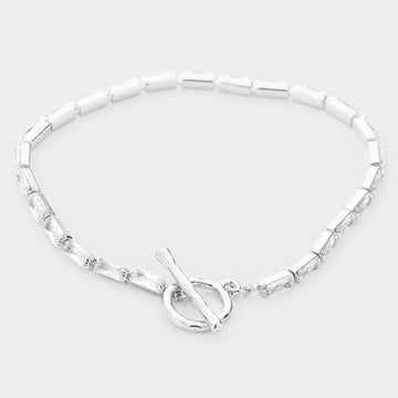 Madeline Love Rhodium Brass Metal Rectangle Stone Toggle Bracelet - Bracelets