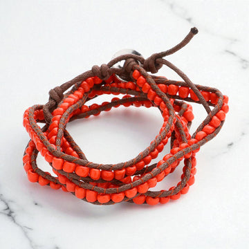 Madeline Love Coral Boho Bead Long Wrap Bracelet - Bracelets