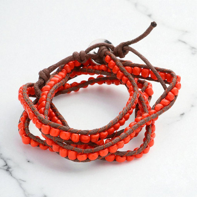 Madeline Love Coral Boho Bead Long Wrap Bracelet - Bracelets