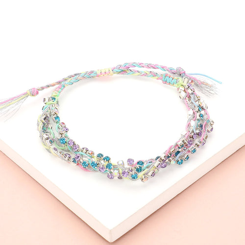 Faceted Beaded Layered Adjustable Cinch Pull Tie Bracelet - Multi