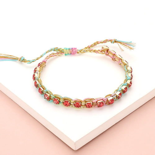 Stone Cluster Beaded Adjustable Cinch Pull Tie Bracelet - Coral