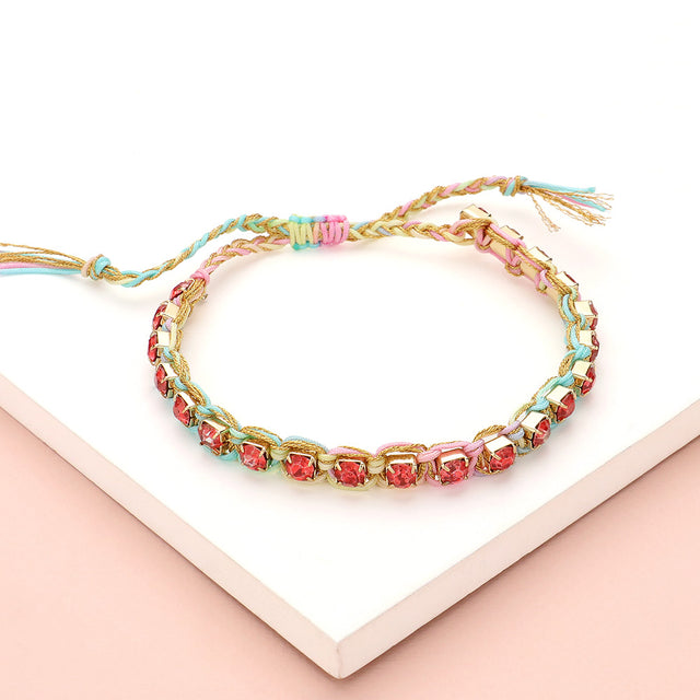 Madeline Love Coral Stone Cluster Beaded Adjustable Cinch Pull Tie Bracelet - Bracelets