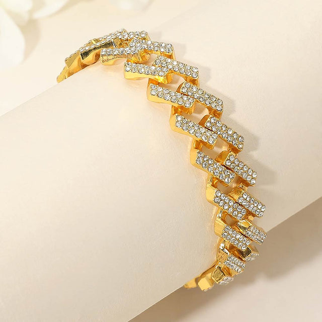 Madeline Love Gold Bold 15mm Rhinestone Pave Zigzag Cuban Link Chain Bracelet