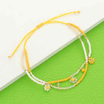 Madeline Love Gold, Yellow Flower Beaded Cinch Pull Tie Bracelet - Bracelets
