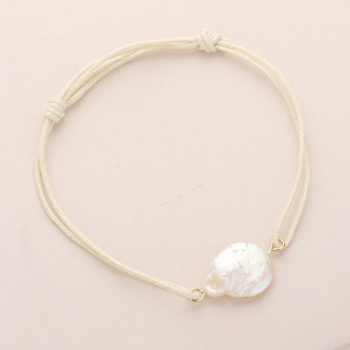 Freshwater Pearl Pointed Waxed Thread Adjustable Bracelet - Gold, Ivory