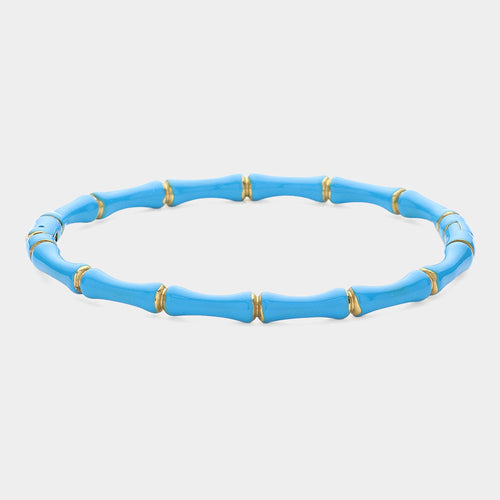 Enamel Bamboo Hinged Bangle Bracelet - Gold, Turquoise