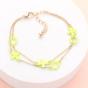 Madeline Love Neon, Yellow Colored Flower Crisscross Station Double Layered Bracelet - Bracelets
