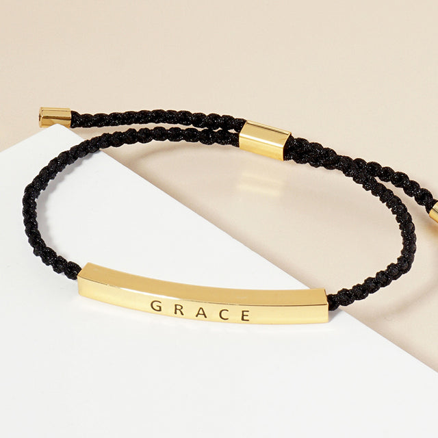 Madeline Love Gold Gold Dipped GRACE Message Bar Pointed Rope Adjustable Cinch Pull Tie Bracelet - Bracelets