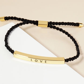 Madeline Love Gold Gold Dipped LOVE Message Bar Pointed Rope Adjustable Cinch Pull Tie Bracelet - Bracelets