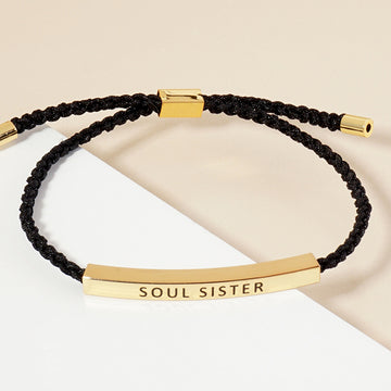 Madeline Love Gold Gold Dipped SOUL SISTER Message Bar Pointed Rope Adjustable Cinch Pull Tie Bracelet - Bracelets