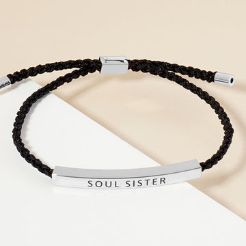 Madeline Love Rhodium White Gold Dipped SOUL SISTER Message Bar Pointed Rope Adjustable Bracelet - Bracelets