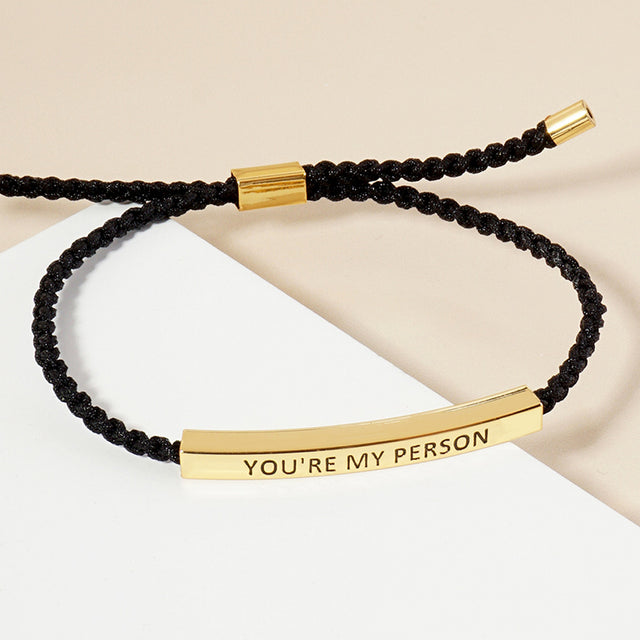 Madeline Love Gold Gold Dipped YOURE MY PERSON Message Bar Pointed Rope Adjustable Cinch Pull Tie Bracelet - Bracelets