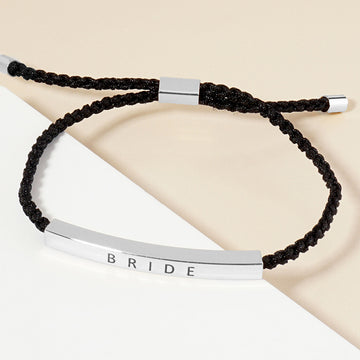 Madeline Love Rhodium White Gold Dipped BRIDE Message Bar Pointed Rope Adjustable Cinch Pull Tie Bracelet - Bracelets
