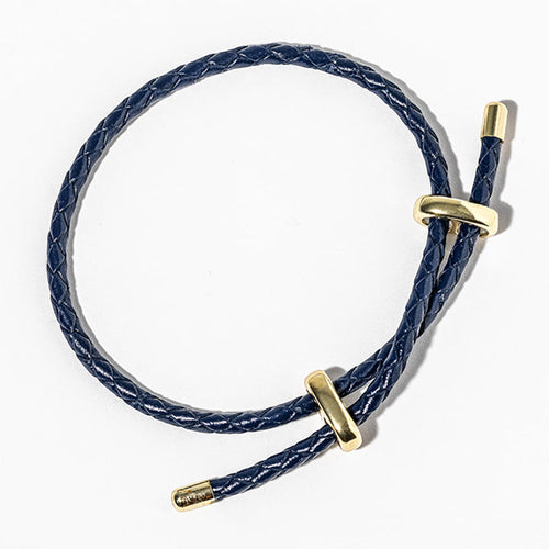 Faux Leather Braided Gold Dipped Tip Adjustable Bracelet - Gold, Navy