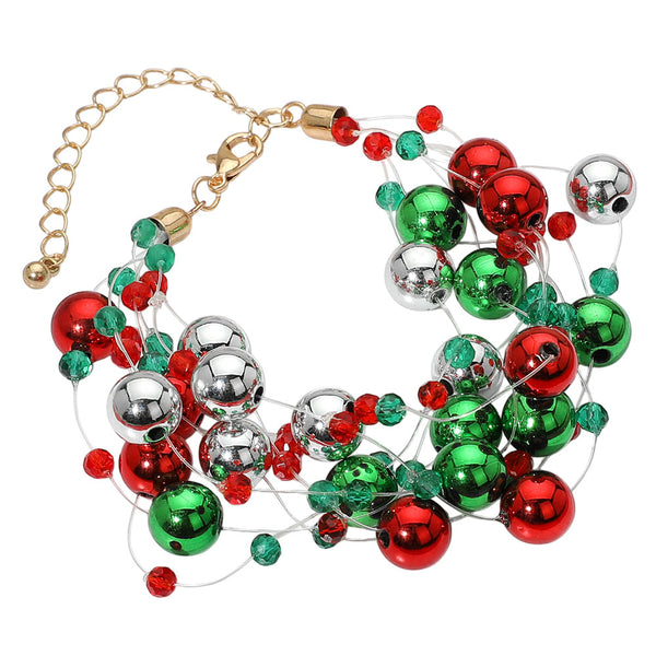 Gold Multi, Christmas Bauble Cluster Beaded Bracelet

