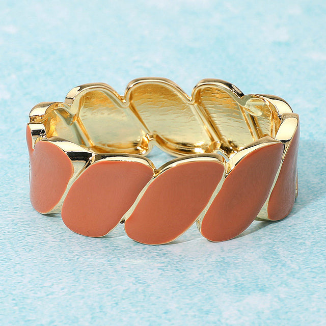 Madeline Love Brown, Gold Enamel Marquise Link Hinged Bangle Bracelet - Bracelets