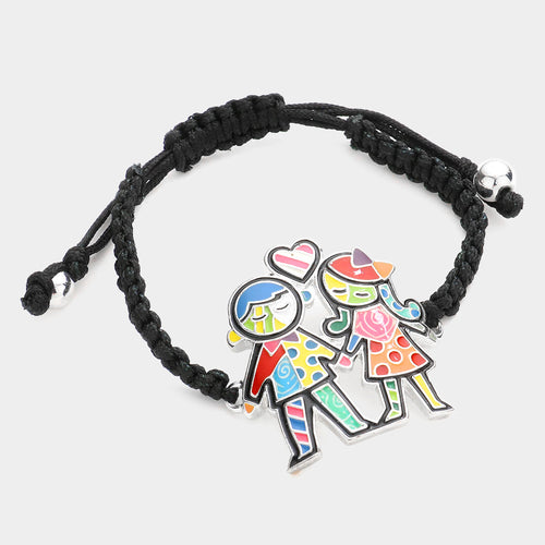 Enamel Couple Charm Adjustable Cinch Pull Tie Bracelet - Multi