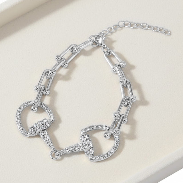 Madeline Love Rhodium Rhodium Plated Hypoallergenic Rhinestone Pave Horsebit Accent Industrial Link Chain Bracelet