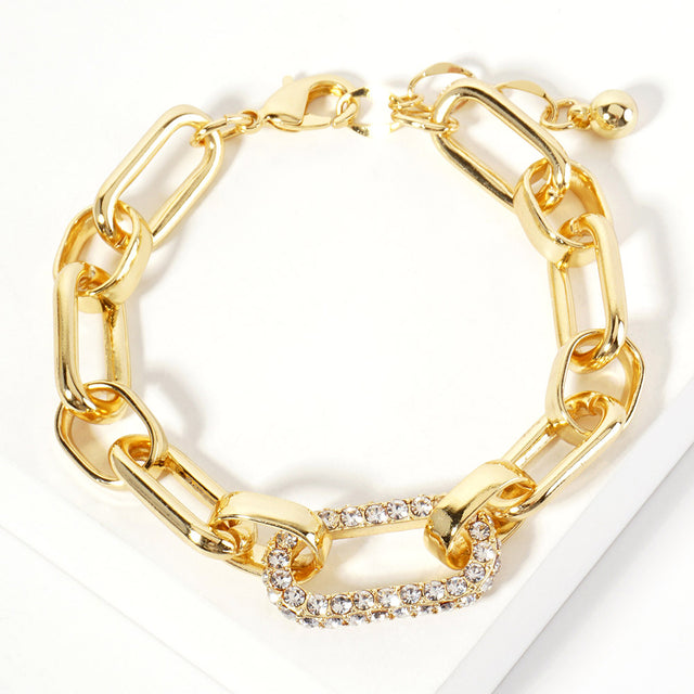 Madeline Love Gold Gold Dipped CZ Stone Paved Oval Ring Pointed Link Chain Bracelet