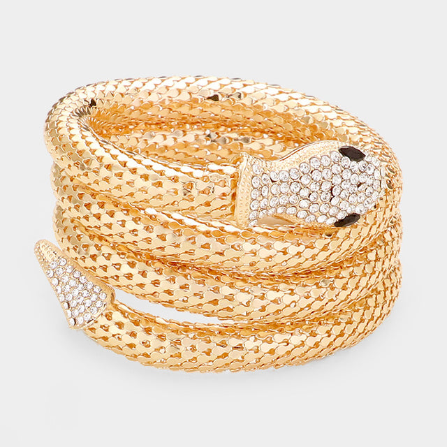 Madeline Love Clear, Gold Crystal Embellished Snake Metal Bracelet