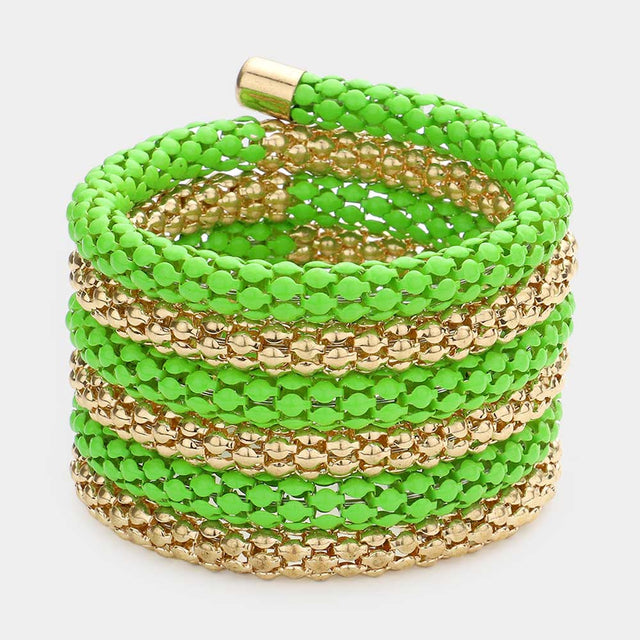 Madeline Love Green Metal Mesh Tube Coil Bracelet - Bracelets