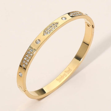 Madeline Love Gold Stainless Steel Geometric CZ Detail Hinged Bangle Bracelet - Bracelets