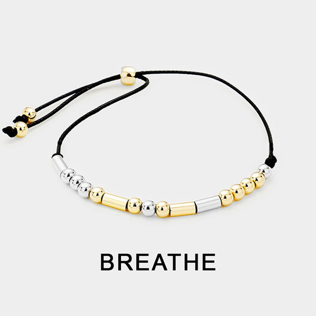 Madeline Love Black, Two Tone BREATHE Message Morse Code Adjustable Cinch Pull Tie Bracelet - Bracelets