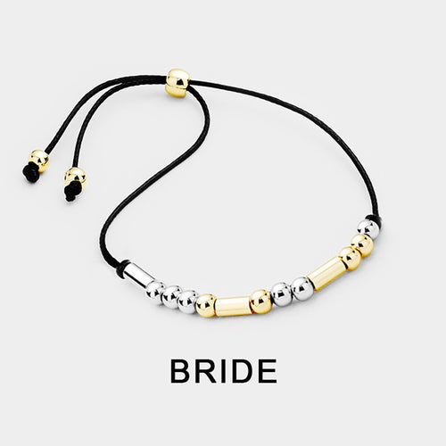 BRIDE Message Morse Code Adjustable Cinch Pull Tie Bracelet - Black, Two Tone