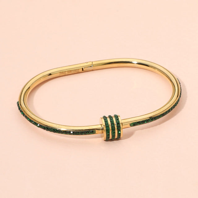 Madeline Love Gold, Green Stainless Steel CZ Stone Accent Hinged Bangle Bracelet - Bracelets