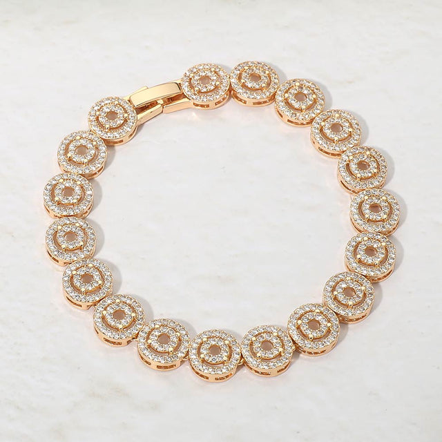 Madeline Love Gold 14K Gold Plated Round Halo CZ Link Tennis Bracelet - Bracelets