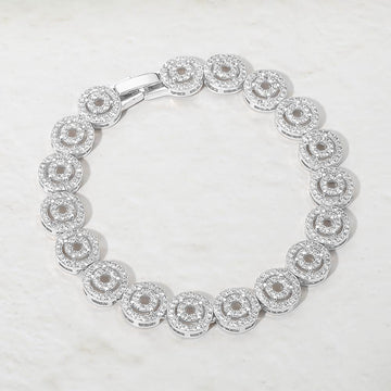 Madeline Love Silver Rhodium Plated Round Halo CZ Link Tennis Bracelet - Bracelets