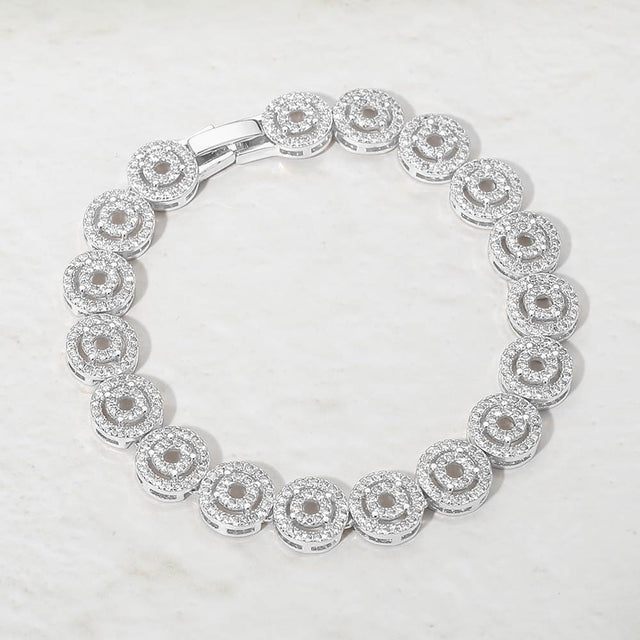 Madeline Love Silver Rhodium Plated Round Halo CZ Link Tennis Bracelet - Bracelets
