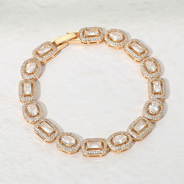 Madeline Love Gold 14K Gold Plated Mixed Cut Halo CZ Link Tennis Bracelet - Bracelets