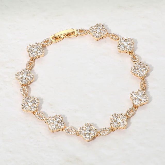 Madeline Love Gold 14K Gold Plated CZ Pave Quatrefoil Link Bracelet