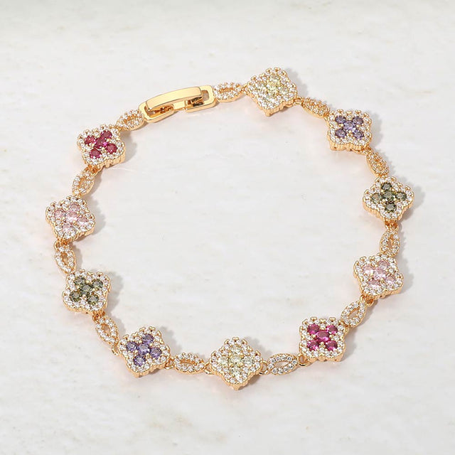 Madeline Love Multi 14K Gold Plated CZ Pave Quatrefoil Link Bracelet