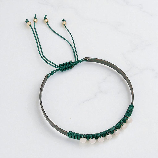 Madeline Love Neutral, Patina Verdigris Metal Ball Beaded Adjustable Cinch Pull Tie Bracelet - Bracelets