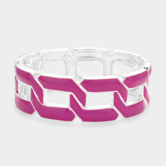 Madeline Love Purple Curb Chain Cutout Enamel Hinged Bangle Bracelet - Bracelets