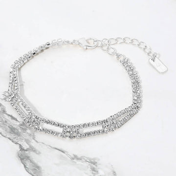 Madeline Love Clear, Silver Geometric Rhinestone Pave Bracelet - Bracelets