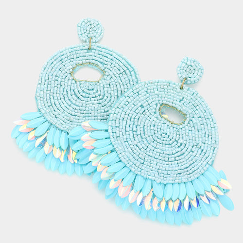 Felt Back Beaded Dangle Earrings - Mint