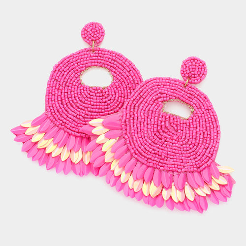Felt Back Beaded Dangle Earrings - Pink