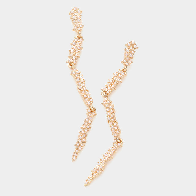 Madeline Love Cream Pearl Embellished Abstract Metal Link Dangle Earrings