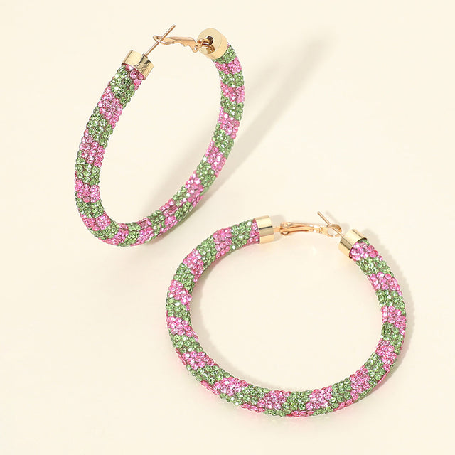 Madeline Love Pink&Green Two Tone Bling Studded Hoop Earrings