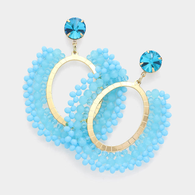 Madeline Love Gold, Turquoise Faceted Beaded Open Oval Dangle Earrings