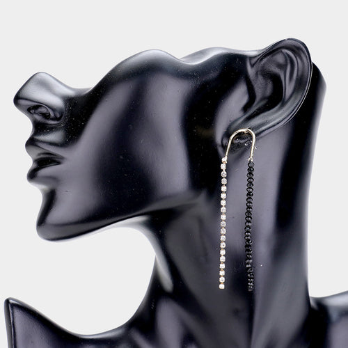 Rhinestone Bead long Drop Earrings - Black, Gold