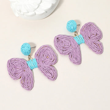 Madeline Love Lavender Twisted Raffia Bow Dangle Earrings